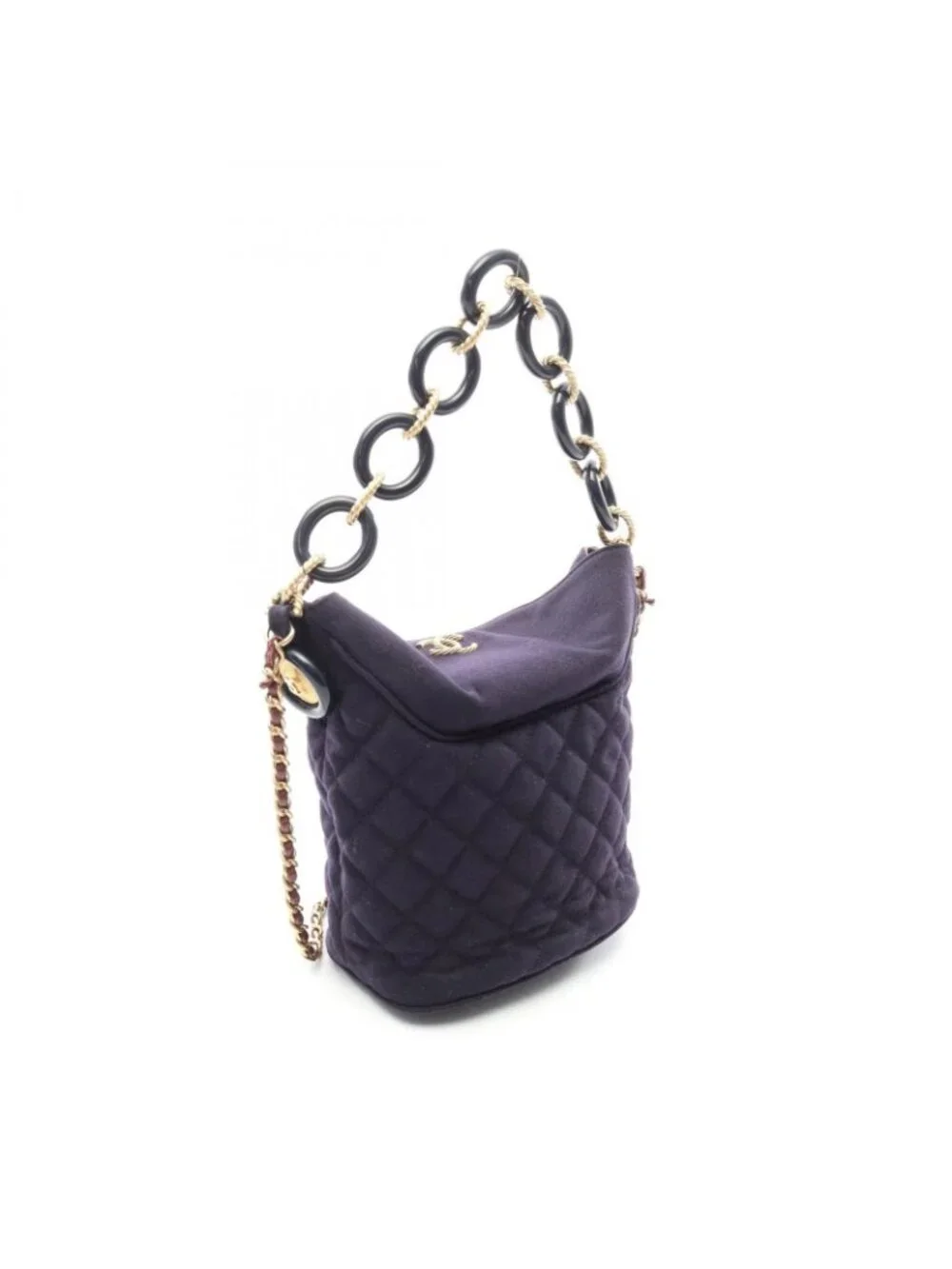 Chanel Shoulder Bag Paris Hamburg Quilted Navy Wool Leather 2-Way Chain
